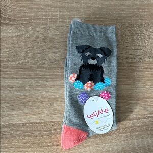 LeGale Gray Socks with Pink Toe and Dog Design